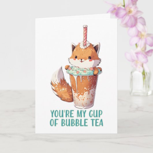 Carte Kawai adorable bébé renard tu es ma tasse de bubbl (Orchidée)