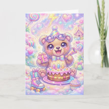 Kawaii Bear Birthday Pastel Rainbow Roller Skate