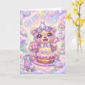 Carte Kawaii Bear Birthday Pastel Rainbow Roller Skate (Fleur jaune)