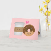 Carte Kawaii Café et Donut en amour, Paire Parfaite (Fleur jaune)