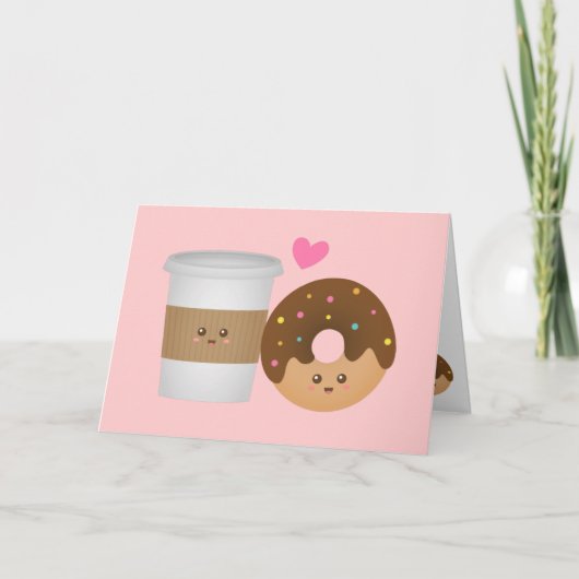 Carte Kawaii Café et Donut en amour, Paire Parfaite (Devant)