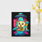 Carte Kawaii Cat Alien Ufo Ramen Graphic Tee Funny Japan (Fleur jaune)