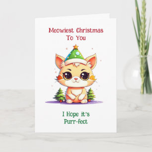 Carte Kawaii Christmas Kitten et Bonne Année