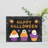 Carte Kawaii Citrouille Eyeball Ghost Cupcakes Halloween (Debout devant)