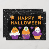 Carte Kawaii Citrouille Eyeball Ghost Cupcakes Halloween (Devant / Derrière)