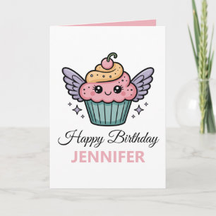 Carte Kawaii Cupcake Salutation d'anniversaire