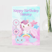 Carte Kawaii Dreamy Unicorn Rainbow Cloud Joyeux anniver (Devant)