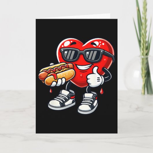 Carte Kawaii Funny Heart Eating Hot Dog Valentine's Febr (Devant)