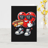 Carte Kawaii Funny Heart Eating Hot Dog Valentine's Febr (Fleur jaune)