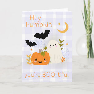 Carte Kawaii Halloween gentil Citrouille et fantôme