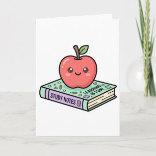 Carte Kawaii Pomme sur Livre Gif d'Appréciation de l'Ens