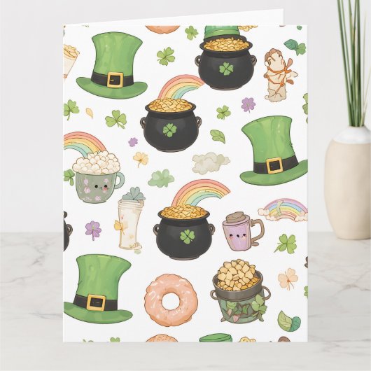 Carte Kawaii Porte-Bonheur Saint-Patrick Pot d'Or (Devant)