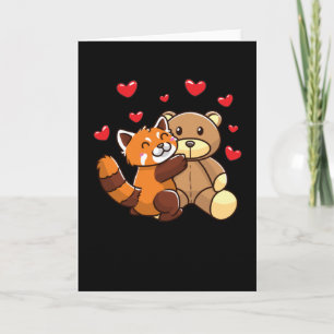 Carte Kawaii Red Panda With Stuffed Animal