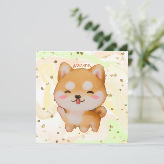 Carte Kawaii Smiling Cartoon Style Shiba Inu (Debout devant)