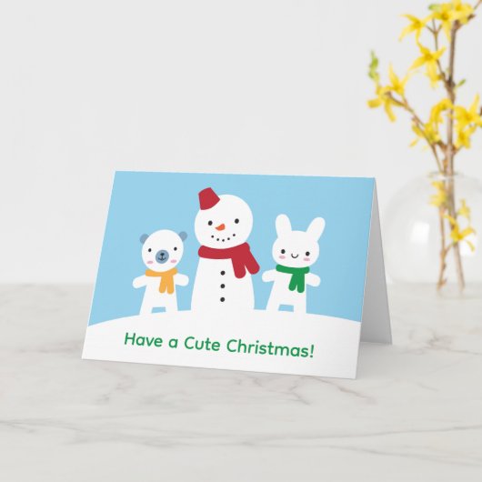 Carte Kawaii Snow Day with Bunny & Bear Christmas (Fleur jaune)