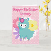 Carte Kawaii Spring Rose Llama Joyeux anniversaire (Fleur jaune)