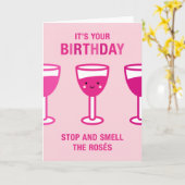 Carte Kawaii Vin Rose Anniversaire (Fleur jaune)