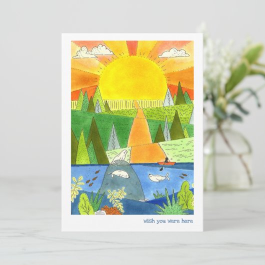 Carte Kayak avec phoques et lever de soleil Happy Place (Debout devant)