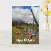 Carte Kayaks au repos ; Joyeux anniversaire (Fleur jaune)