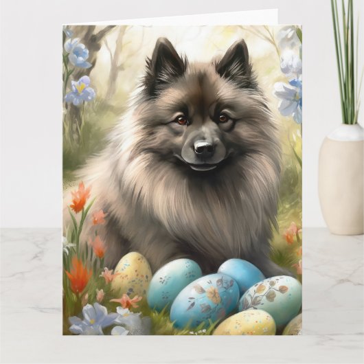 Carte Keeshond avec oeufs de Pâques (Devant)