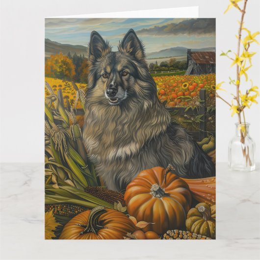 Carte Keeshond Chien automne récolte Thanksgiving (Fleur jaune)