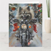 Carte Keeshond chien équitation moto Noël (Devant)