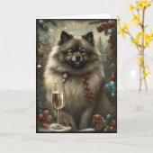 Carte Keeshond Chien Nouvel An (Fleur jaune)