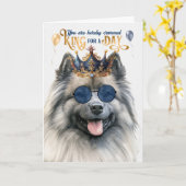 Carte Keeshond chien roi pour jour drôle anniversaire (Fleur jaune)