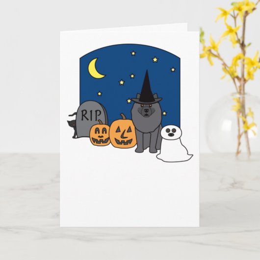 Carte Keeshond Halloween (Fleur jaune)