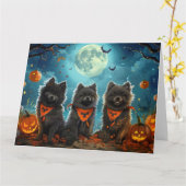 Carte Keeshond Halloween Éffrayant (Fleur jaune)