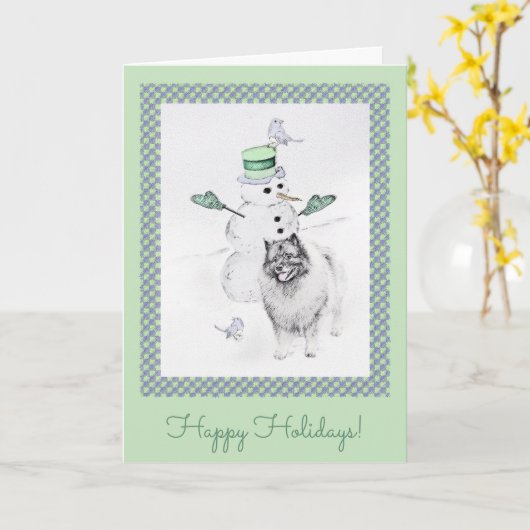 Carte Keeshond Noël Snowman Peinture Chien Art (Fleur jaune)