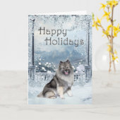 Carte Keeshond Winter Holiday (Fleur jaune)