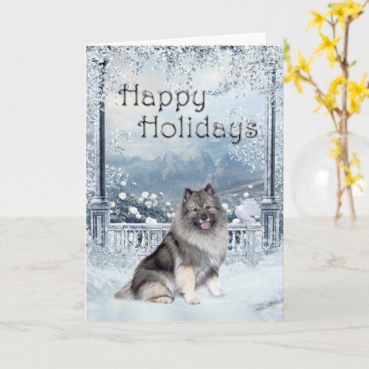 Carte Keeshond Winter Holiday (Fleur jaune)
