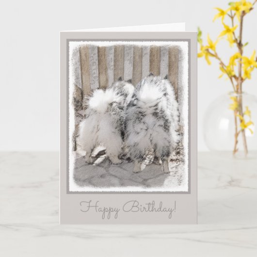 Carte Keeshonds at the Gate Painting - Original Dog Art (Fleur jaune)