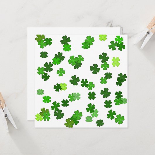 Carte Kelly green "Shamrocks en train de tomber" (Devant/Arrière en situation)