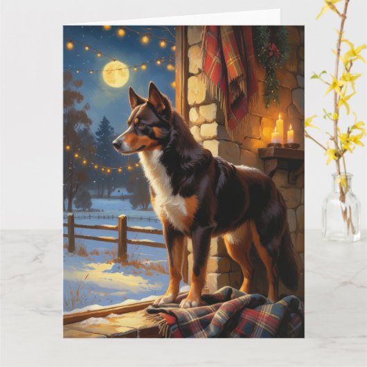 Carte Kelpie Australienne Avec Les Lumières De Noël (Fleur jaune)