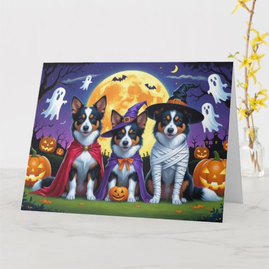 Carte Kelpies australiennes Chiens Citrouille Halloween  (Fleur jaune)