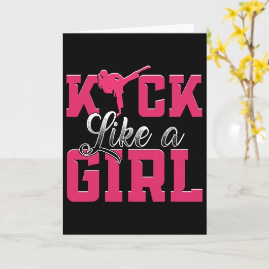 Carte Kick Like Girl Karate Taekwondo Martial Arts (Fleur jaune)