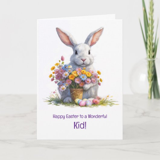 Carte Kid or Child Happy Easter with Cute Bunny  (Devant)