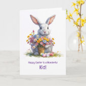Carte Kid or Child Happy Easter with Cute Bunny  (Fleur jaune)