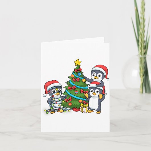 Carte Kids Christmas Penguin Christmas Tree Lights Baubl (Devant)