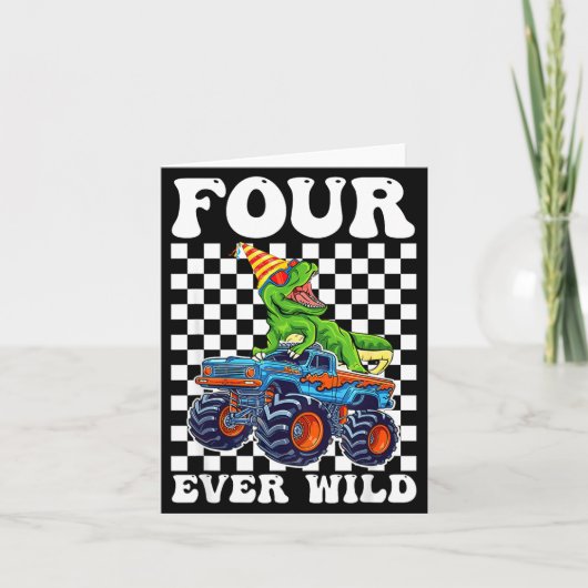 Carte Kids Four Ever Wild Dinosaur Monster Truck 4e Anni (Devant)