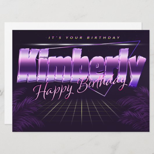 Carte Kimberly Name Prénom lila retro Map Anniversaire (Devant / Derrière)