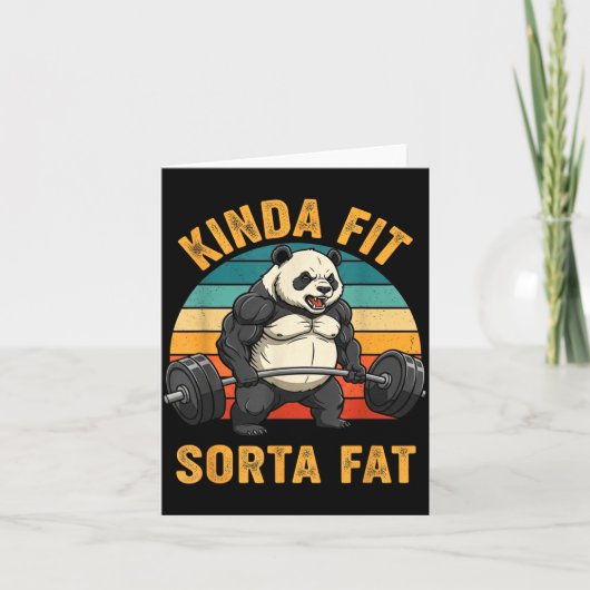 Carte Kinda Fit Sorta Fat Funny Gym Panda Weightlifting  (Devant)