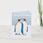 Carte King Penguin Pair embrasser Noël modifiable (Devant)