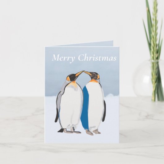 Carte King Penguin Pair embrasser Noël modifiable (Devant)