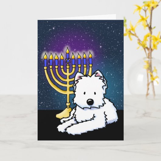 Carte KiniArt Westie Hanoukka Menorah (Fleur jaune)