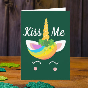 Carte Kiss Me Cute St Patricks Day Unicorn