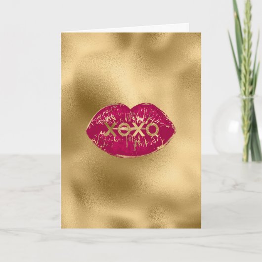 Carte Kiss Red Lips Gold Glitter XOXO (Devant)