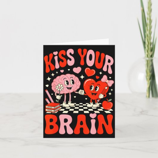 Carte Kiss Your Brain Women Valentine's Day Retro School (Devant)